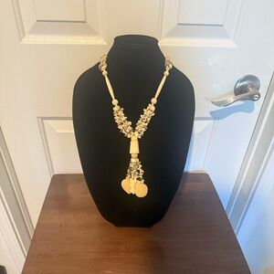 Vintage Tribal Ethnic Boho Necklace Leaves Lock Key Hand Carved Charms